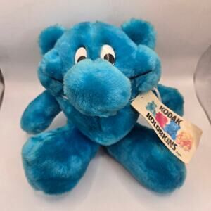 Vintage 1989 Kodak Kolorkins Click Blue Plush Toy 10” Stuffed Animal Korea